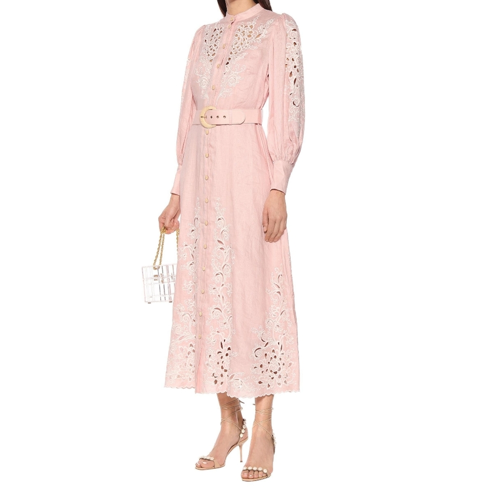 ZIMMERMANN Freja Embroidered Pink Linen Dress